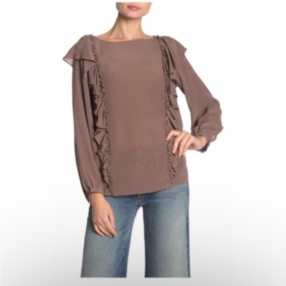 Frye Harper Long Sleeve Ruffle Silk Blouse - Picture 1 of 10